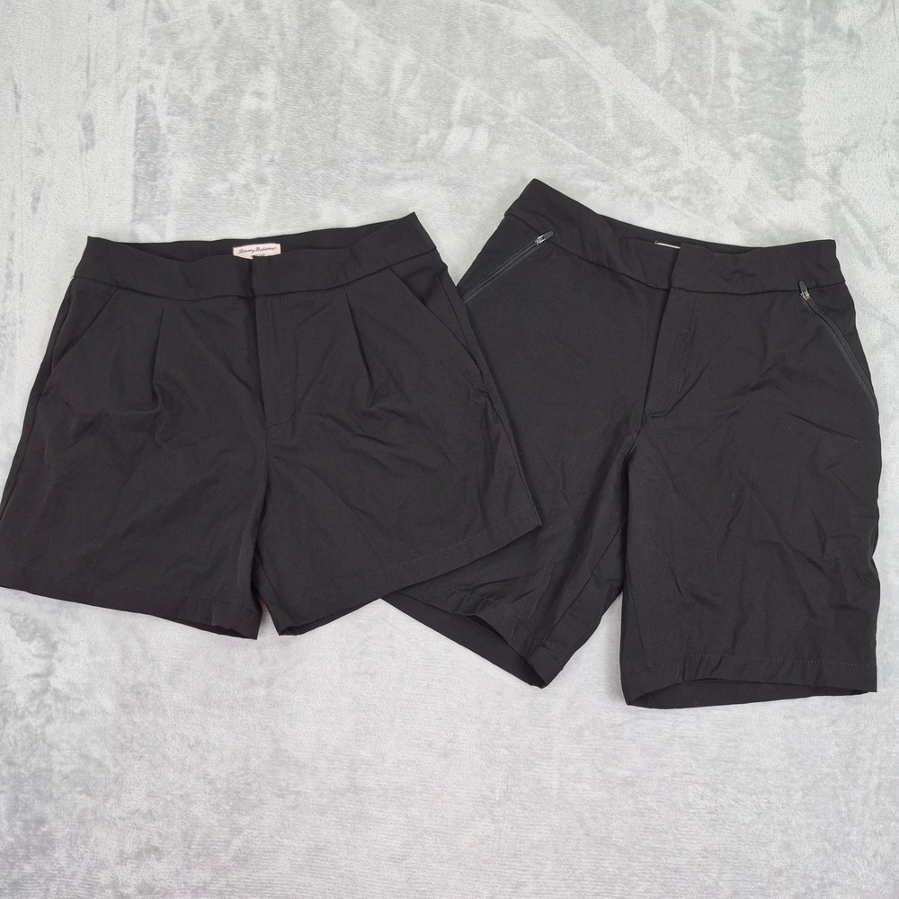 Tommy Bahama Active Shorts Womens Small Black Nylon Stretch 2 Pair Bundle Zip
